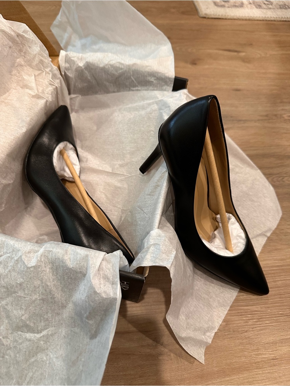 Anna Black Pointed Leather Stiletto Heels